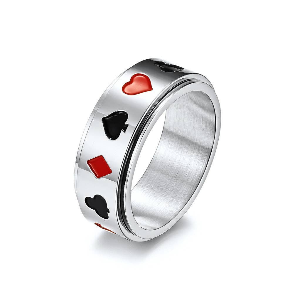 Poker Pattern ♤♡◇♧ Stainless Steel Rotatable Fidget Ring