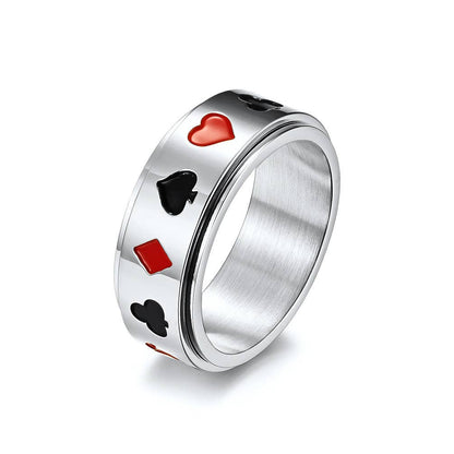Poker Pattern ♤♡◇♧ Stainless Steel Rotatable Fidget Ring