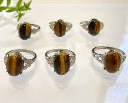 Natural Tiger Eye Ring White Bronze Ring