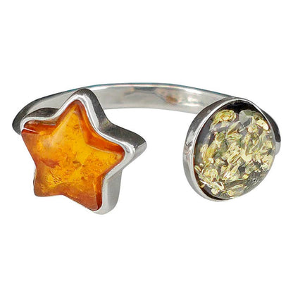 Multi-Color Amber Sterling Silver Star Adjustable Ring