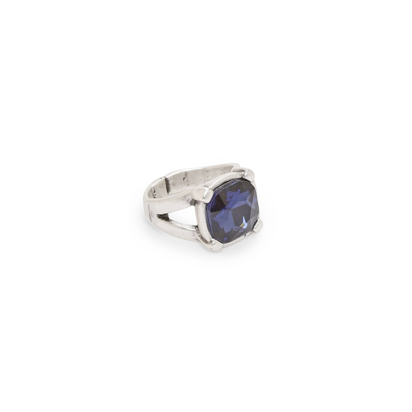Handmade Royal Blue Swarovski Crystal ☆ 945 Silver Plate - Brass Ring