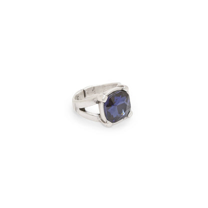 Handmade Royal Blue Swarovski Crystal ☆ 945 Silver Plate - Brass Ring