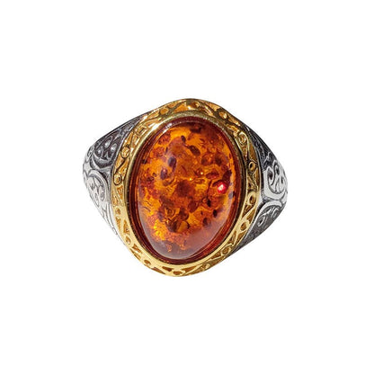 Vintage Style Natural Amber Silver Ring