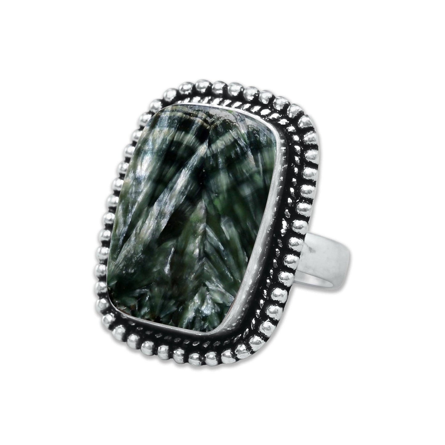 Seraphinite Rings – Handmade, Silver-Plated ☆ Angelic Green Gemstone