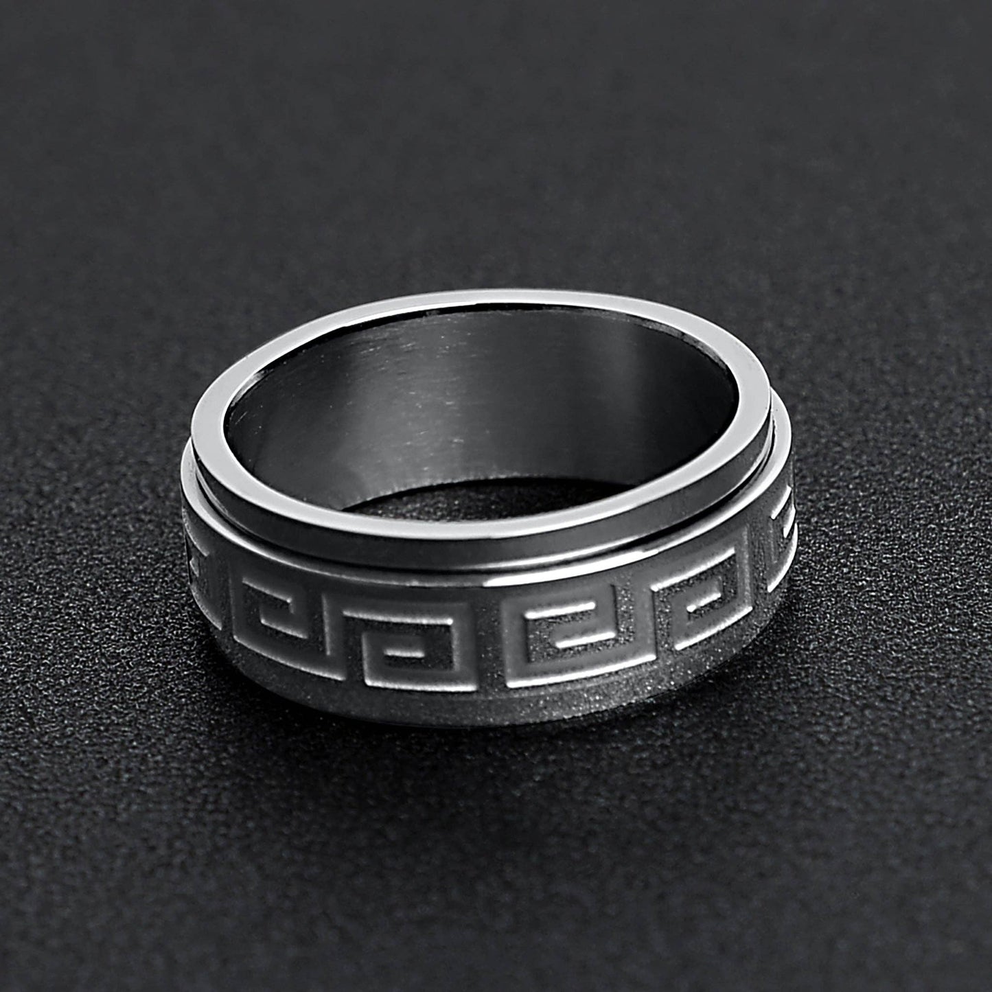 Greek Key Stainless Steel Spinner Ring