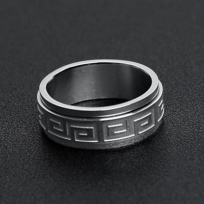 Greek Key Stainless Steel Spinner Ring
