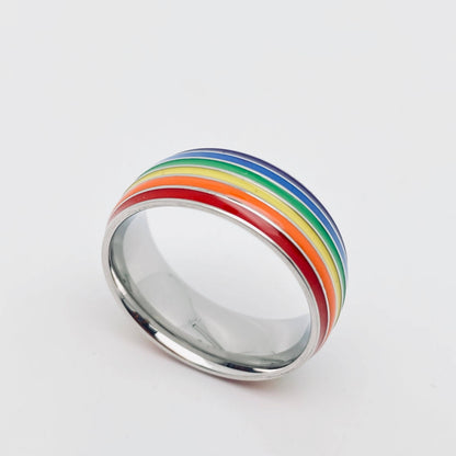 Rainbow Striped 🌈 Stainless Steel Pride Ring