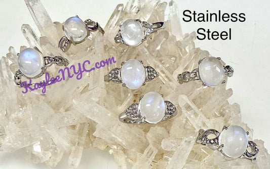 Natural Moonstone Stainless Steel Rings