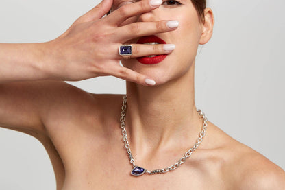 Handmade Deep Purple Swarovski Crystal ☆ 945 Silver Plate - Brass Ring