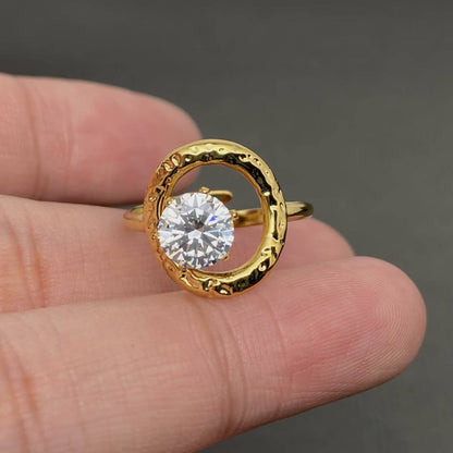 Zirconia Inlaid Irregular Geometry 18K Gold Plated Stainless Steel Ring
