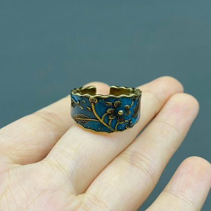 Flower Enamel Bronze Ring