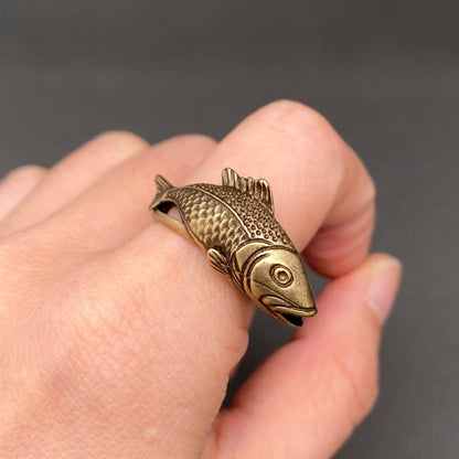 Bronze Carp Fish Adjustable Ring