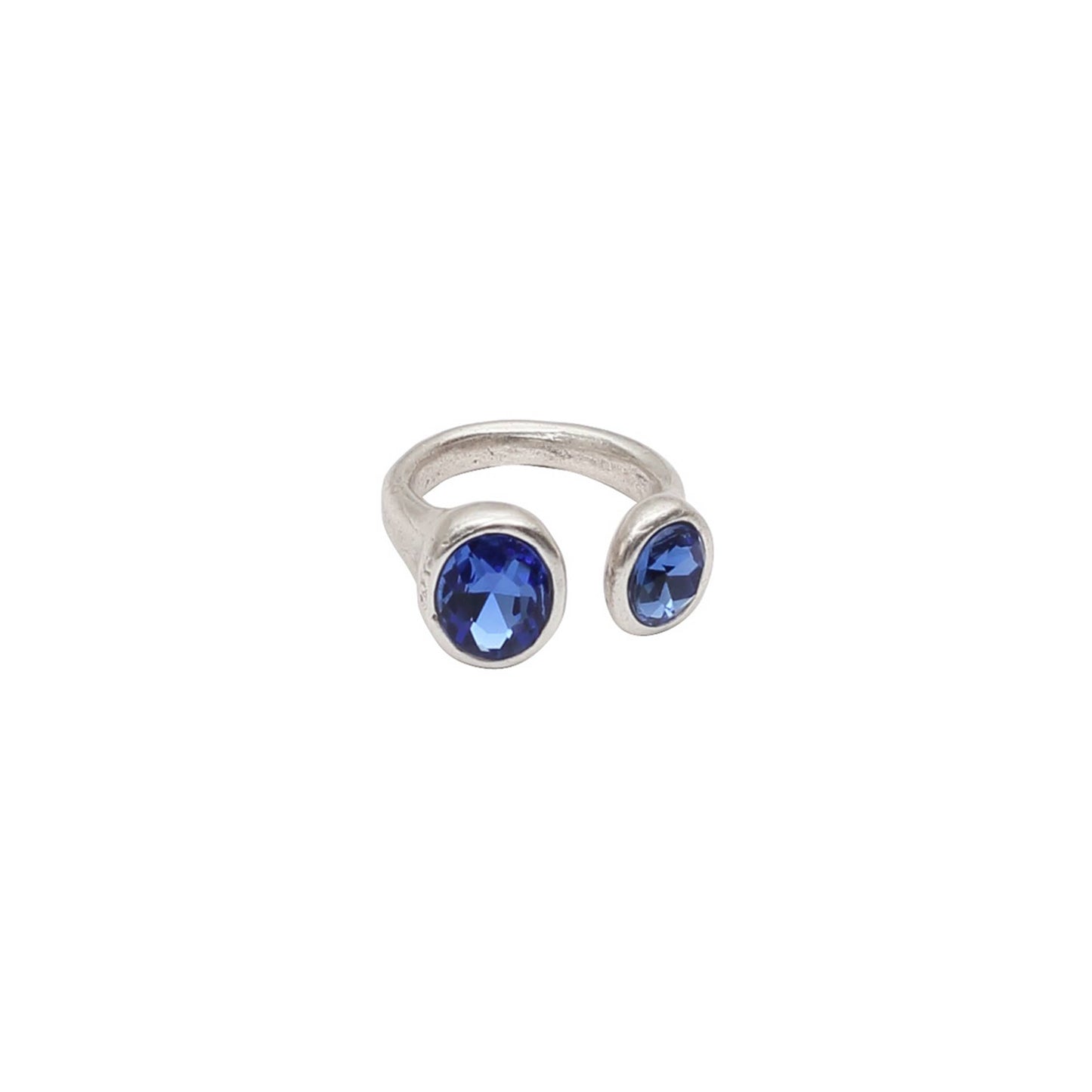 Handmade 945 Silver Plate Brass Ring ☆ Ocean Blue Swarovski Crystal