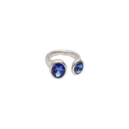 Handmade 945 Silver Plate Brass Ring ☆ Ocean Blue Swarovski Crystal