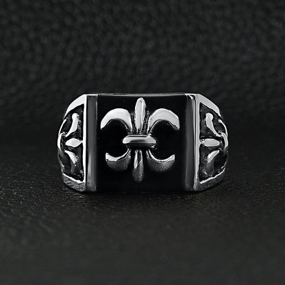 Black Fleur De Lis Signet Ring ☆ Stainless Steel