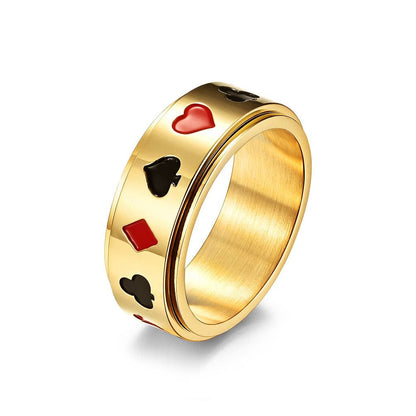 Poker Pattern ♤♡◇♧ Stainless Steel Rotatable Fidget Ring