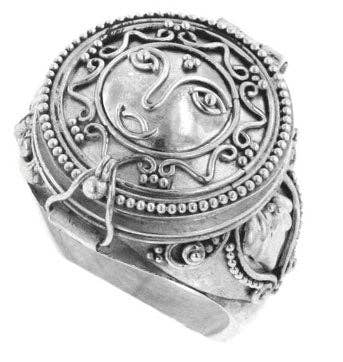 Sterling Silver Sun Face Poison Box Prayer Ring