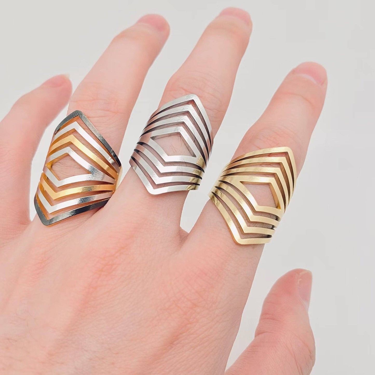 Stainless Steel Geometric Hollow Ring