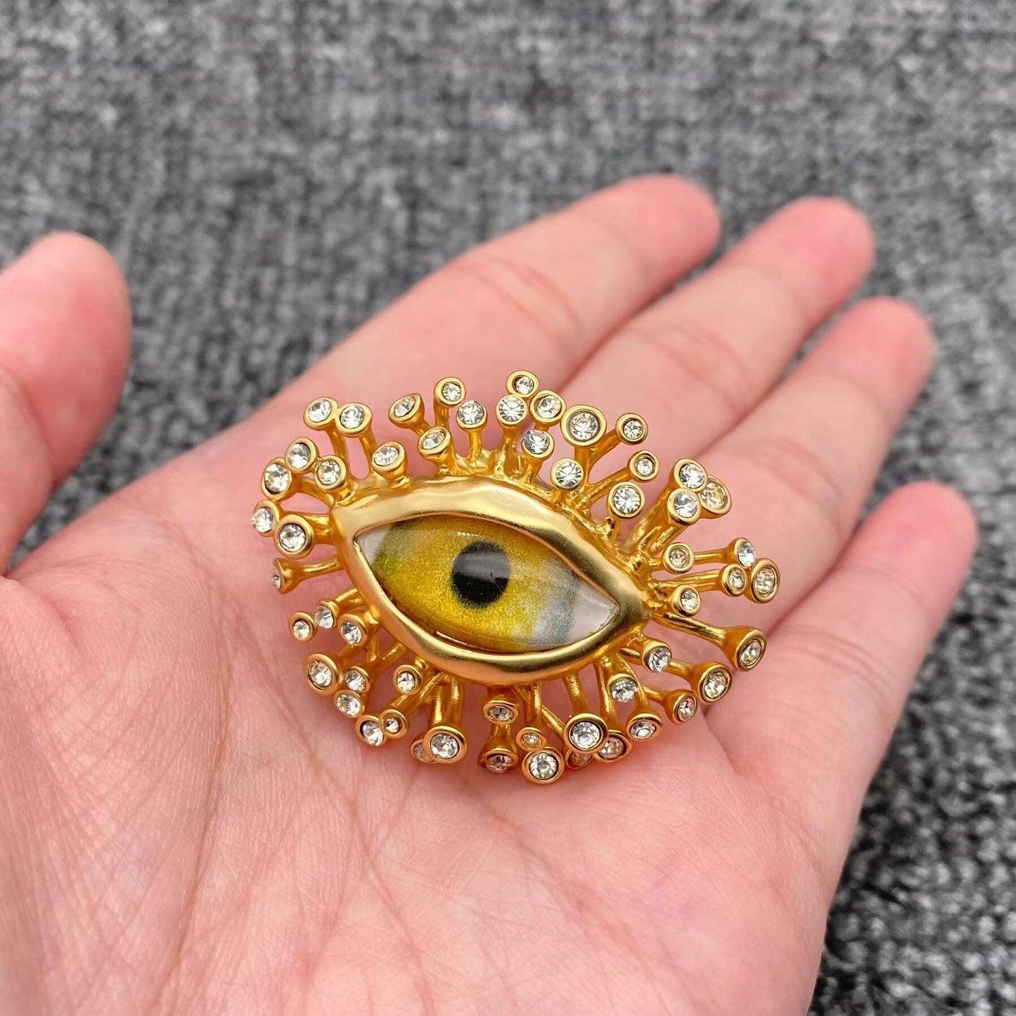 Swarovski Crystal Inlaid Evil Eye 24K Gold Plated Adjustable Ring