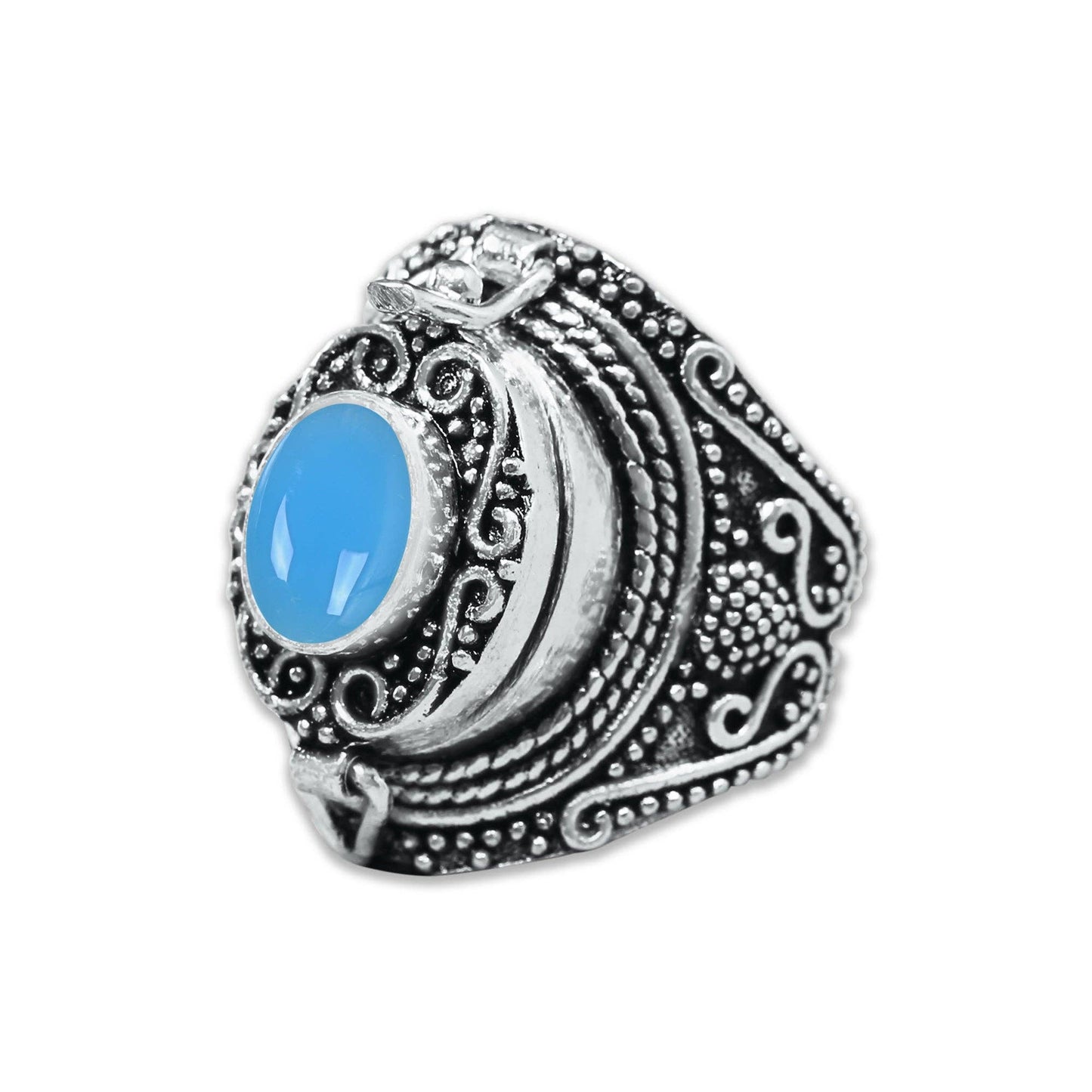 Handmade Silver-Plated Poison Rings with Semiprecious Gemstones