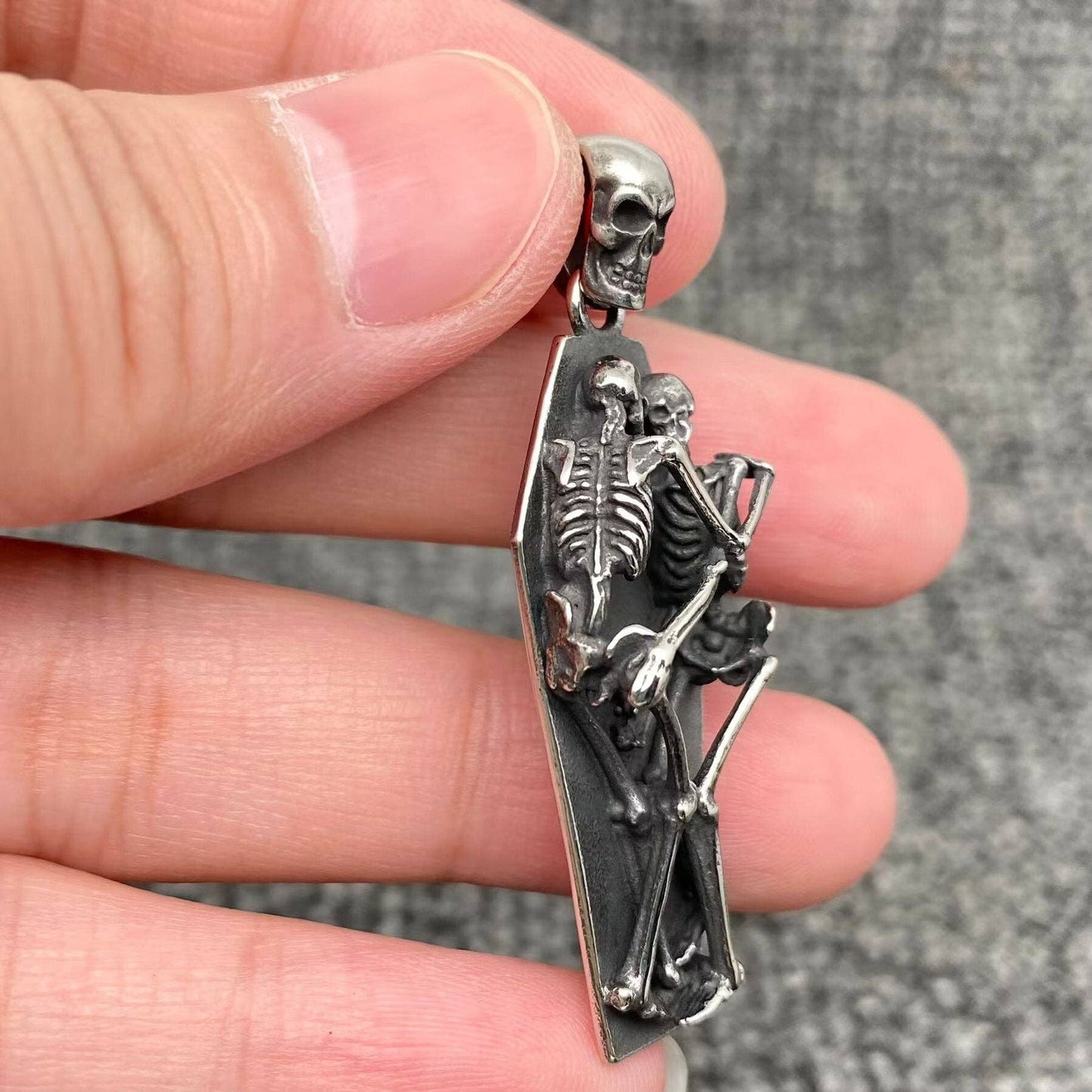 The Lovers of Valdaro ♡ Stainless Steel Double Skeleton Coffin Pendant with Chain