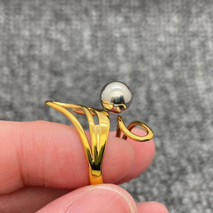 Steel Bead 18K Gold Plated S.Steel Two Tone Ring