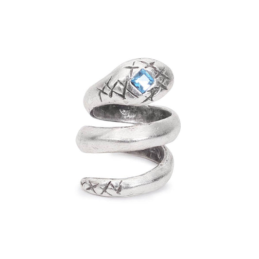 Handmade 945 Silver Plate over Brass Snake Ring With Blue Swarovski Crystal