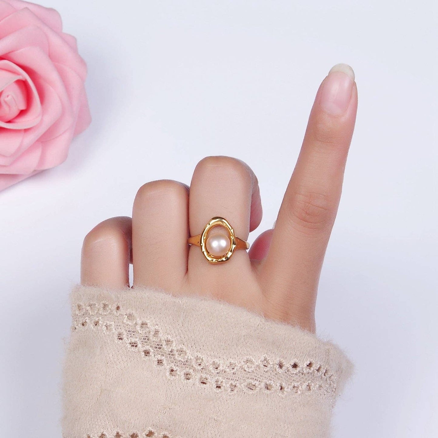 14K Gold Filled White or Pink Pearl Open Oblong Ring ☆ Gold or Silver
