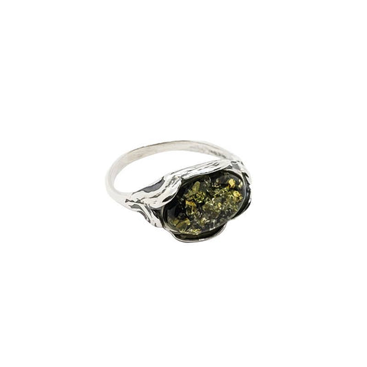 Green Amber Sterling Silver Ring