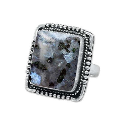 Larvikite Rings ☆ Norwegian Moonstone ☆ Handmade, Silver-Plated