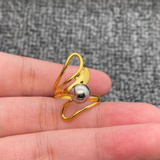 Steel Bead 18K Gold Plated S.Steel Two Tone Ring