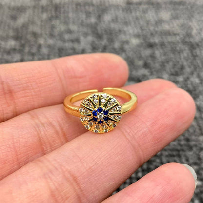 Enamel Rhinestone Turkish Evil Eye Golden Adjustable Rings