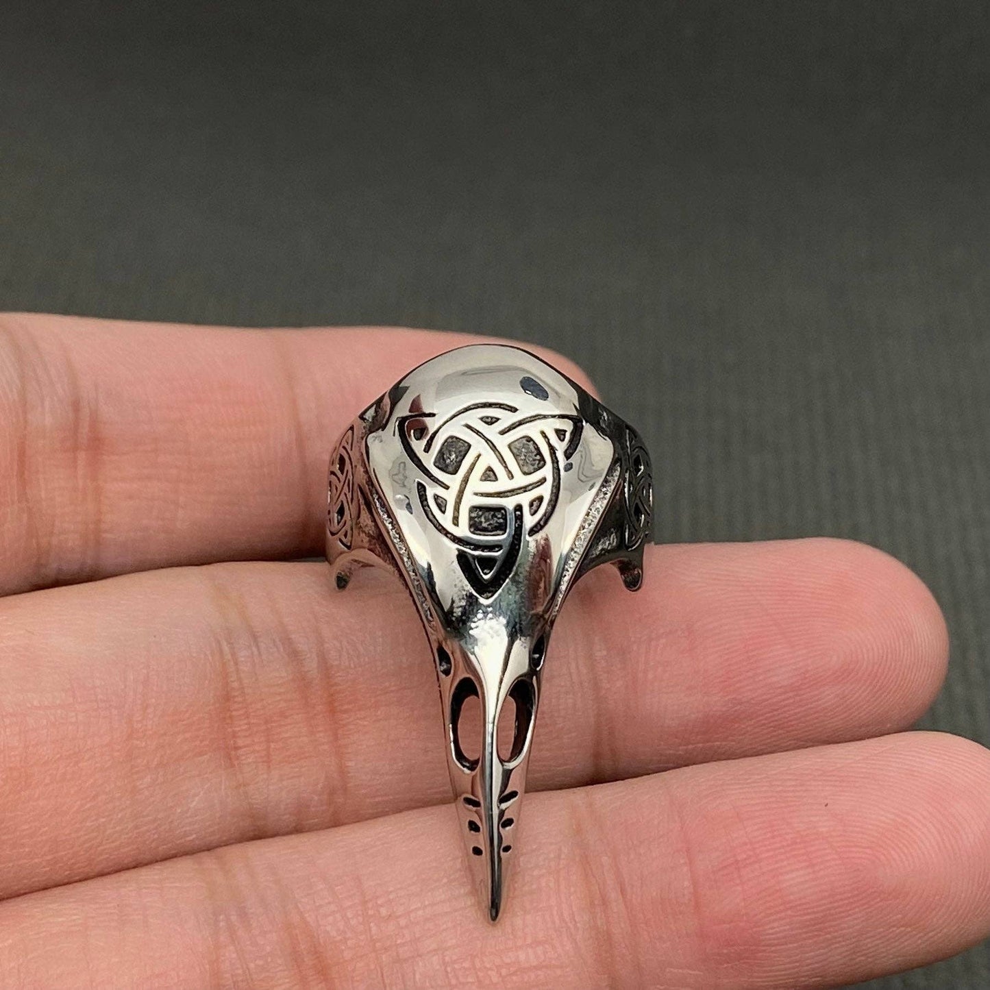 Trinity Knot Viking Celtic Crow Skull Stainless Steel Ring