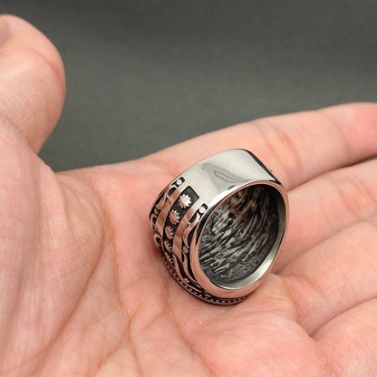 Black Agate Stainless Steel Ring