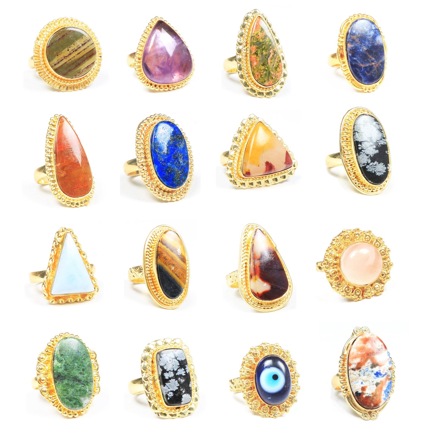 Semi-Precious Gemstone Rings ☆ Gold Overlay, Assorted Designs & Stones