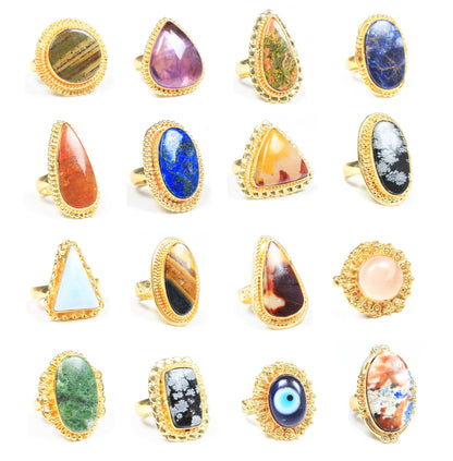 Semi-Precious Gemstone Rings ☆ Gold Overlay, Assorted Designs & Stones