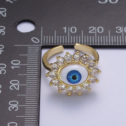 Blue Evil Eye & Swarovski Crystal Gold Adjustable Ring