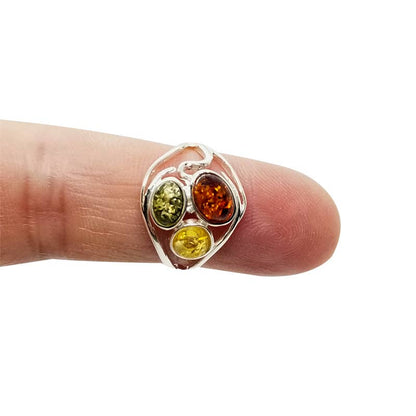 Multi-Color Amber Sterling Silver Ring