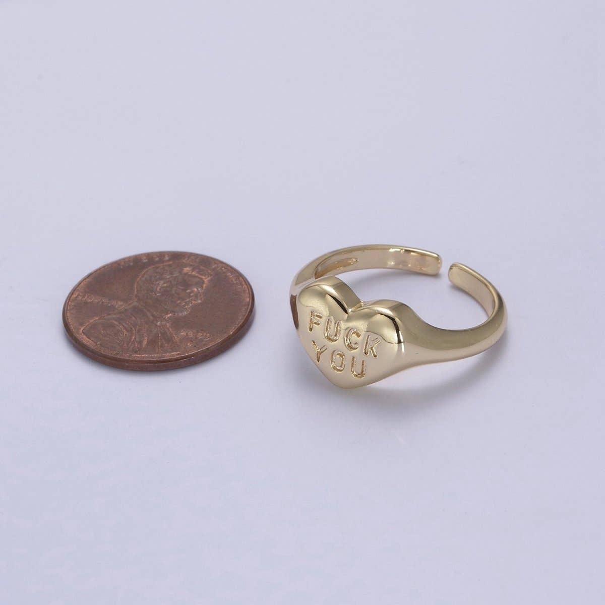 Gold Fuck You Heart Shaped Signet Ring