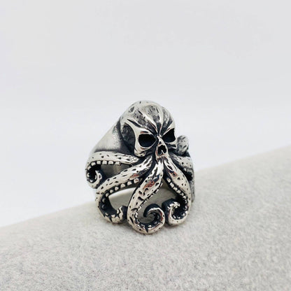Stainless Steel Eldritch Skull Octopus Ring