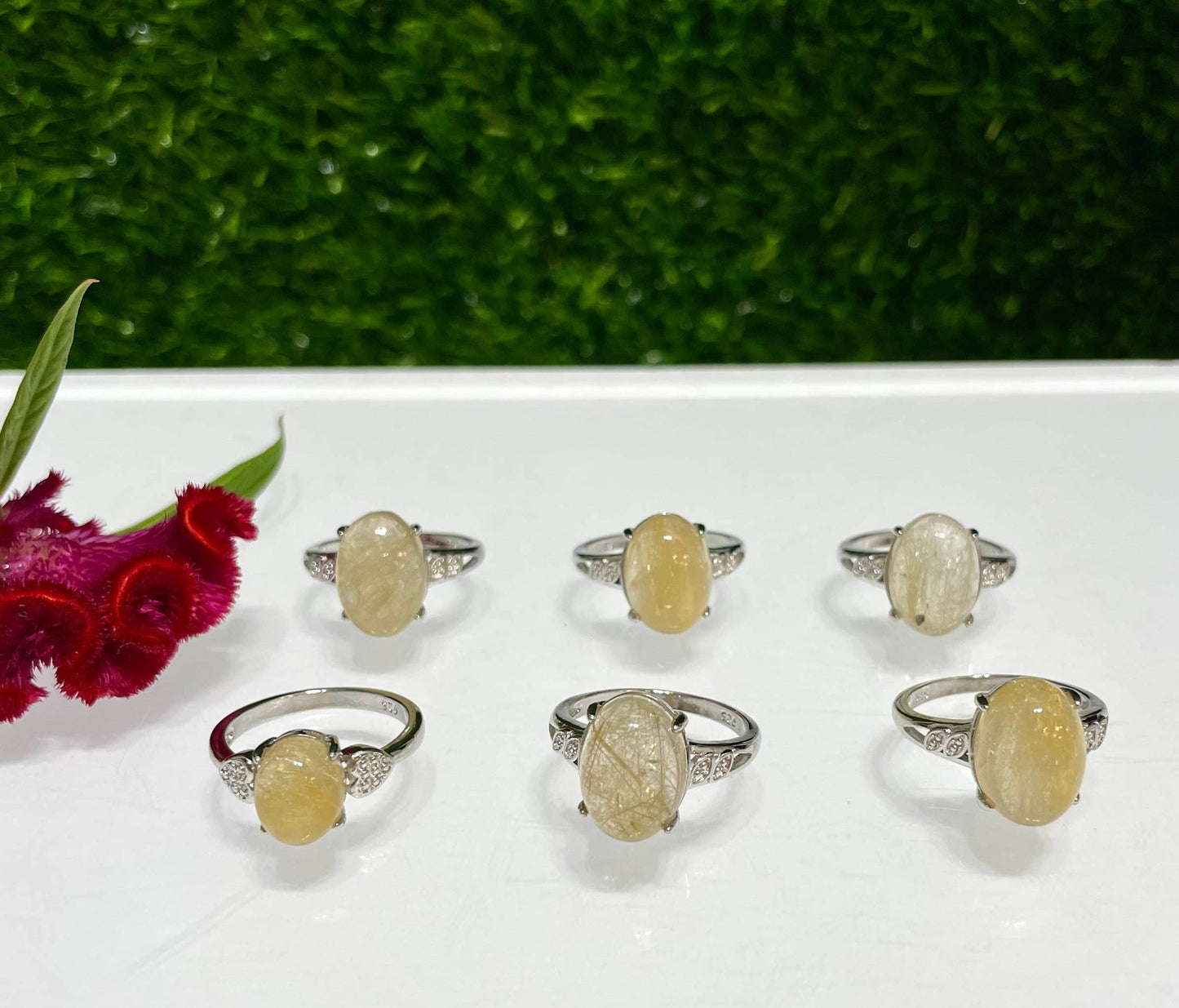 Natural Gold Rutilated Quartz Ring White