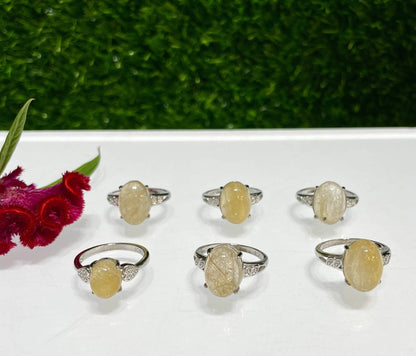 Natural Gold Rutilated Quartz Ring White