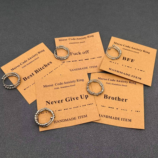 Morse Code "Never Give Up"  Stainless Steel Adjustable Ring