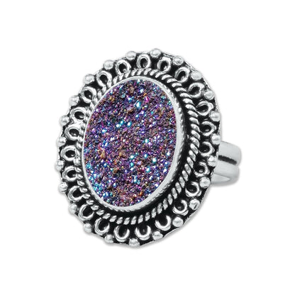 Titanium Druzy Rings – Handmade & Silver-Plated ☆ Sizes 6-10