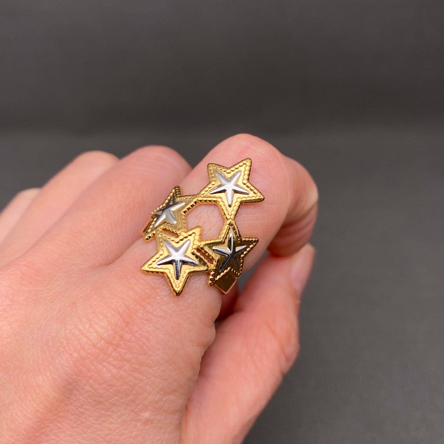 Two-tone Star 18K Gold Plated Ring