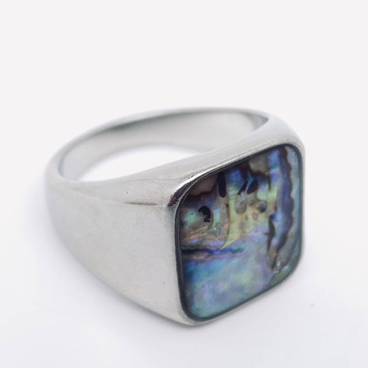Shell Inlaid Stainless Steel Ring