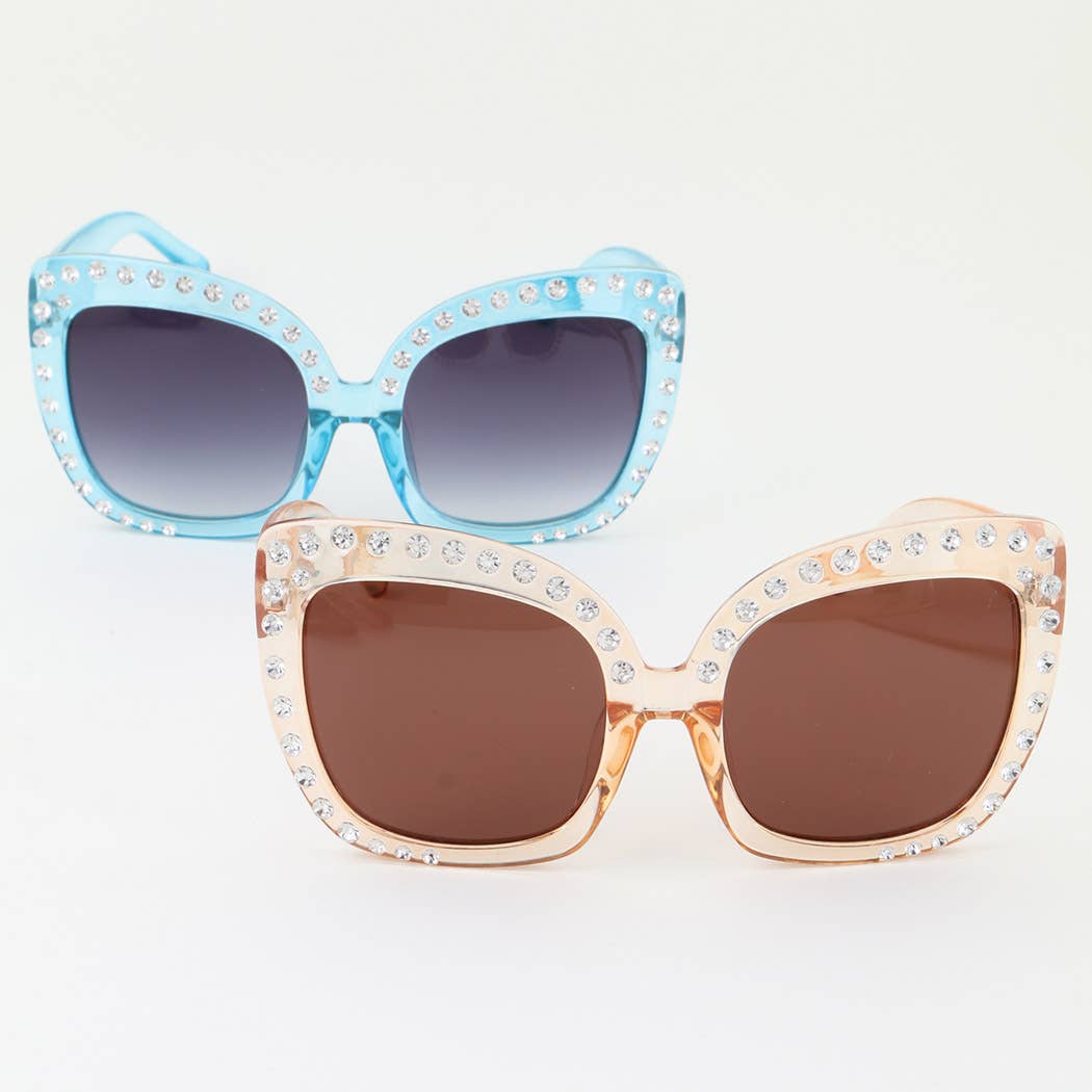 Glam Rhinestone Oversized Retro Cateye Sunglasses