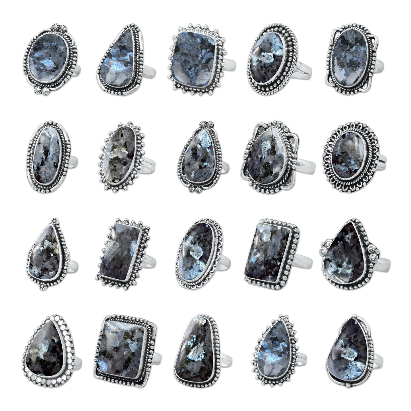 Larvikite Rings ☆ Norwegian Moonstone ☆ Handmade, Silver-Plated