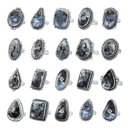 Larvikite Rings ☆ Norwegian Moonstone ☆ Handmade, Silver-Plated