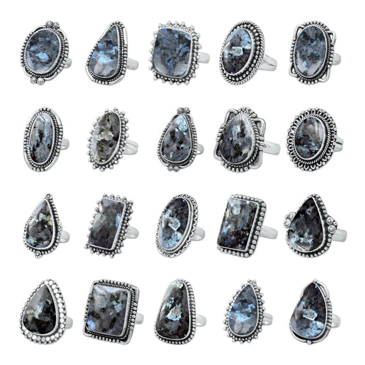 Larvikite Rings ☆ Norwegian Moonstone ☆ Handmade, Silver-Plated